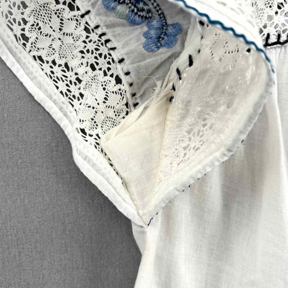 CALYPSO ST BARTH Crochet Embroider Top Women Small White Blue Boho Floral Retro - Picture 13 of 16